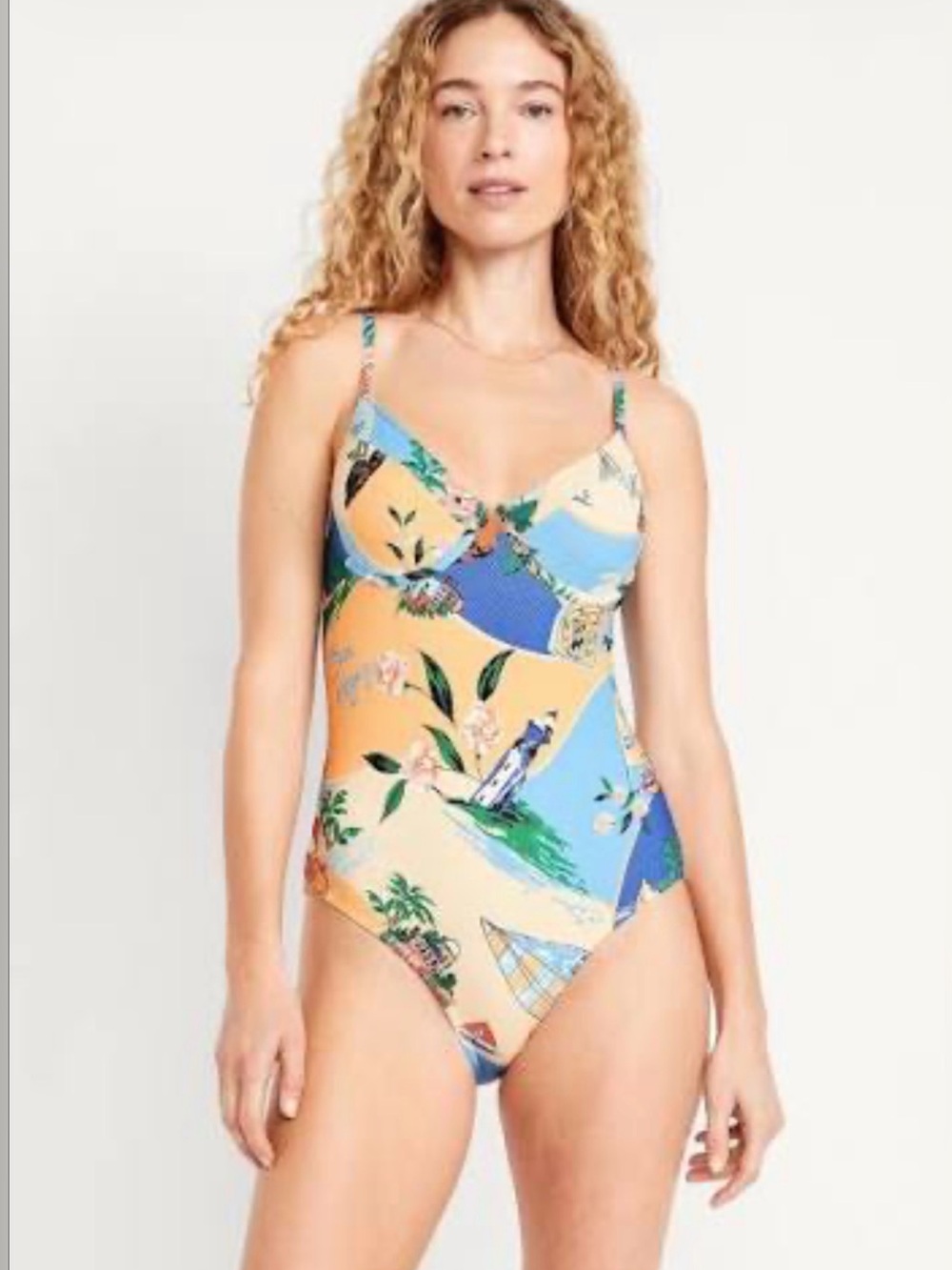 NWT Old Navy Beach Scene Textured Balconette One-Piece Swimsuit Size XXL